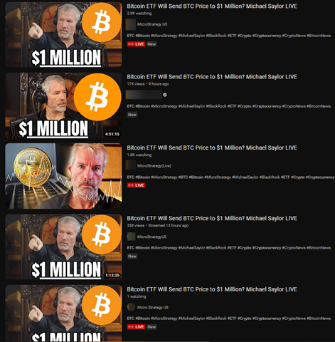 YouTube stream-jacking involving Michael Saylor - deepfake videos.