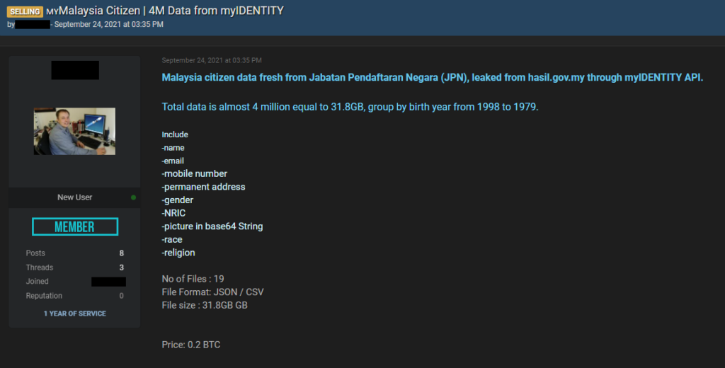 sale of citizen data on an internet forum