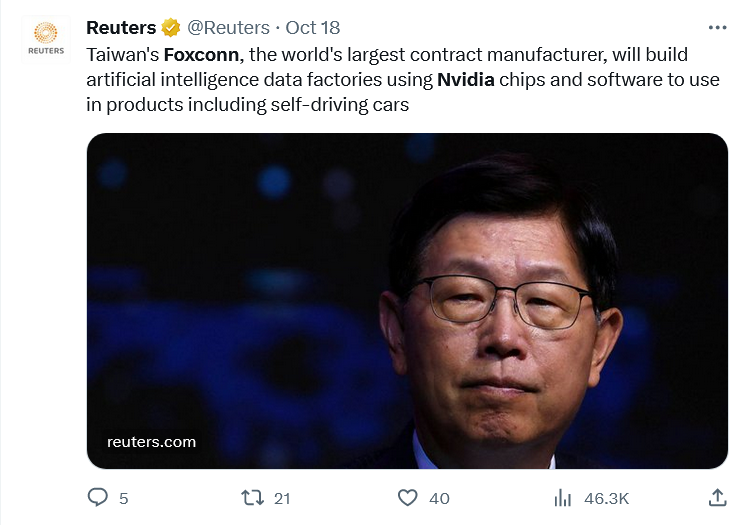 Foxvonn and Nvidia to build AI factories.