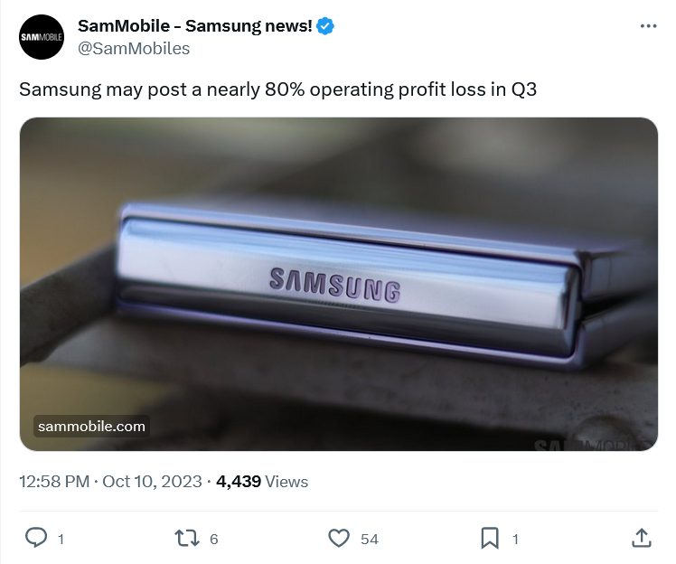 Samsung semiconductor worries are matched by its smartphone drop.