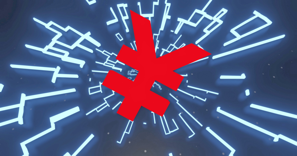 3d rendering , Digital yuan logo on technology background